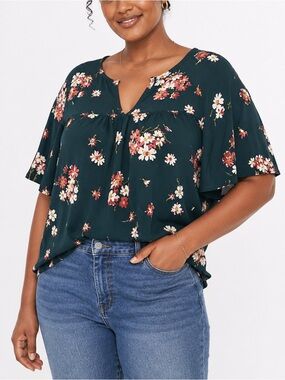 Madewell | Rhyme Floral Top in Deep Green (Spruce Blooms) - Size M